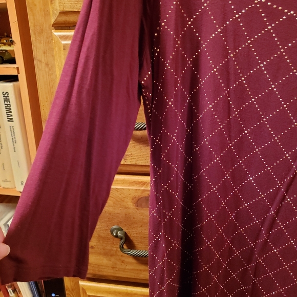 BELLDINI 3/4 Sleeve Maroon Embellished Loose Crewneck Top XL - Picture 6 of 6